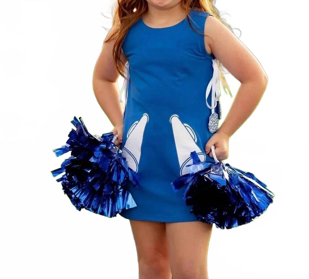 NEW THE YELLOW LAMB girl's game day sleeveless jumper dress in royal blue